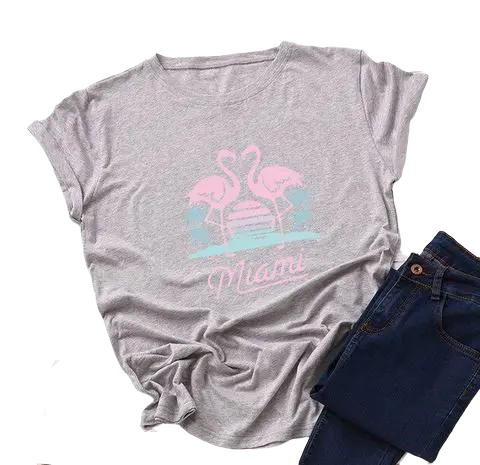 T-shirt Femme Flamant Rose Miami Souris