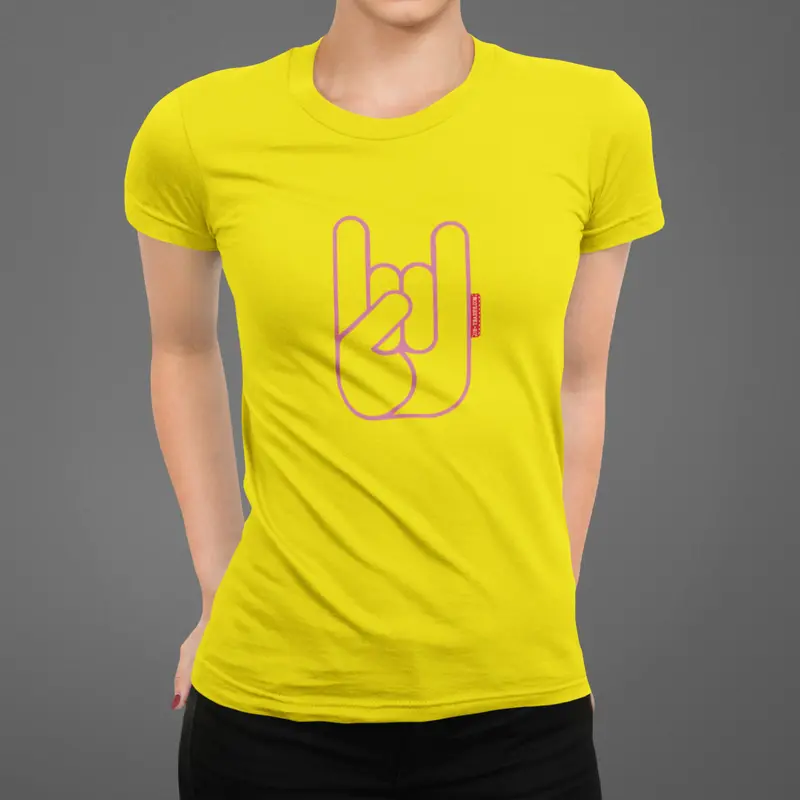 T-shirt Femme  Oh Yeahhh Metal Horns Yellow-Pink