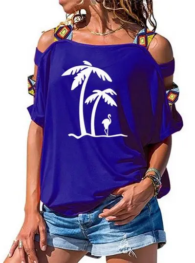 T-shirt Flamant Rose Bohème Bleu & Blanc