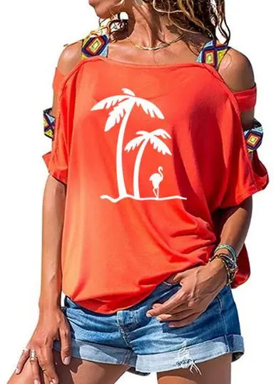 T-shirt Flamant Rose Bohème Corail & Blanc