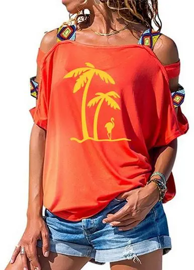 T-shirt Flamant Rose Bohème Corail & Jaune