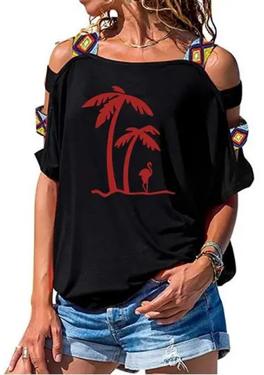 T-shirt Flamant Rose Bohème Noir & Rouge