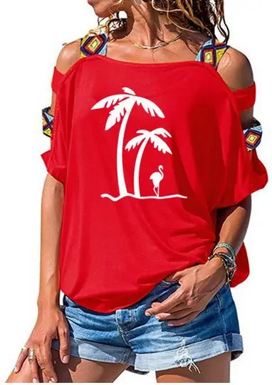 T-shirt Flamant Rose Bohème Rouge & Blanc