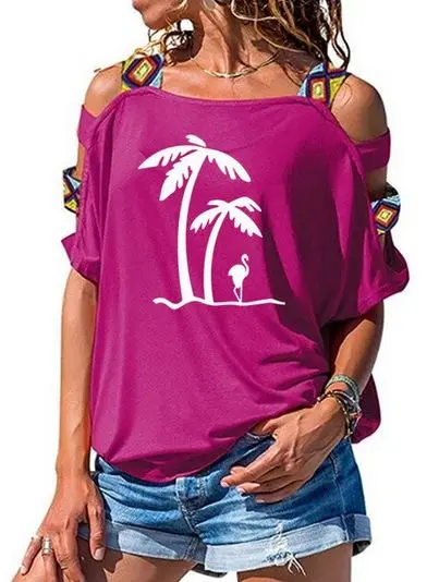 T-shirt Flamant Rose Bohème Violet & Blanc