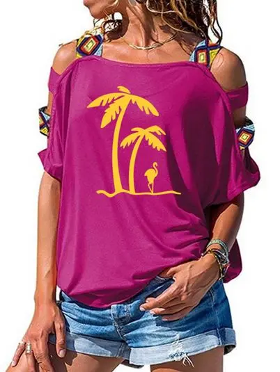 T-shirt Flamant Rose Bohème Violet & Jaune