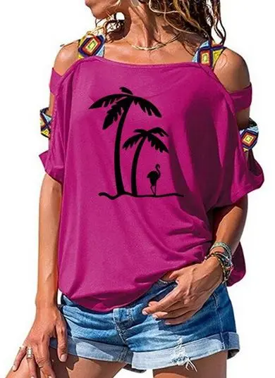 T-shirt Flamant Rose Bohème Violet & Noir