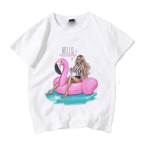 T-shirt Flamant Rose Bouée Hello Blanc