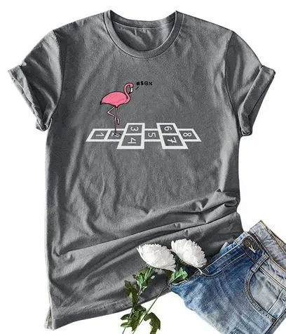 T-shirt Flamant Rose Femme Marelle Gris Foncé