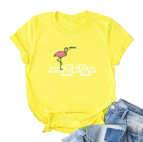T-shirt Flamant Rose Femme Marelle Jaune