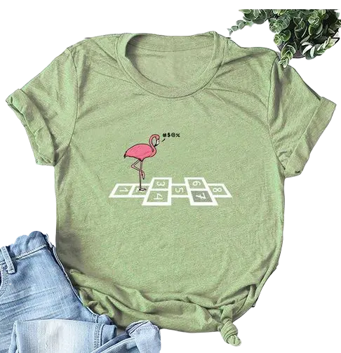 T-shirt Flamant Rose Femme Marelle Kaki