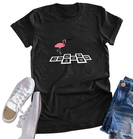 T-shirt Flamant Rose Femme Marelle Noir