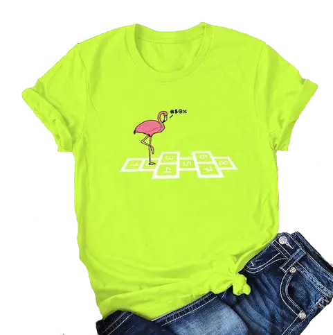 T-shirt Flamant Rose Femme Marelle Vert