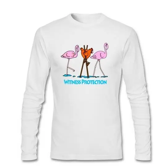 T-shirt Flamant Rose Manches Longues Blanc