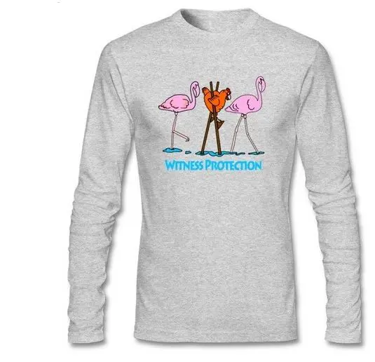 T-shirt Flamant Rose Manches Longues Gris