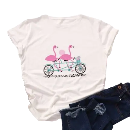 T-shirt Flamant Rose Motif Tandem Blanc