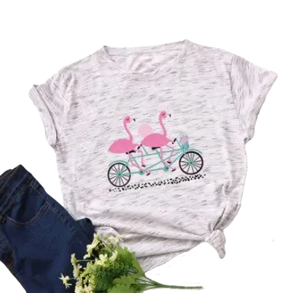 T-shirt Flamant Rose Motif Tandem Chiné Clair