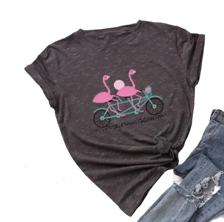 T-shirt Flamant Rose Motif Tandem Chiné