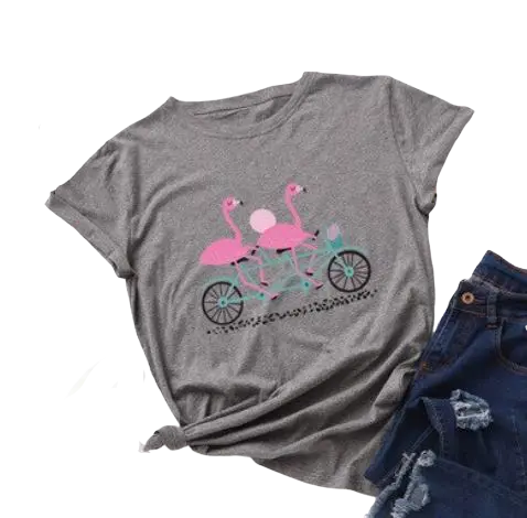 T-shirt Flamant Rose Motif Tandem Gris