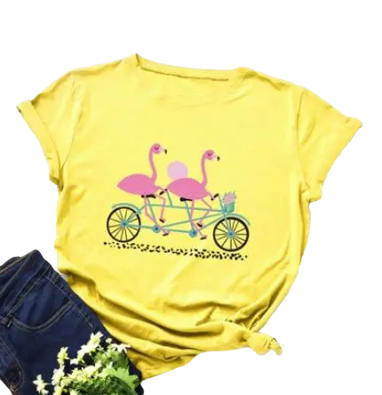 T-shirt Flamant Rose Motif Tandem Jaune
