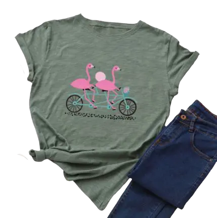 T-shirt Flamant Rose Motif Tandem Kaki