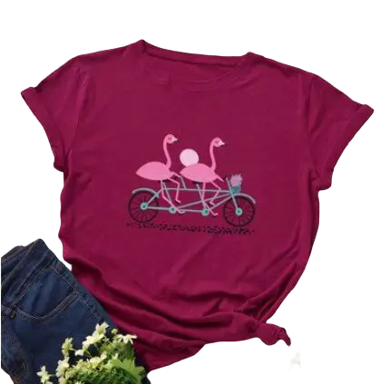 T-shirt Flamant Rose Motif Tandem Lie