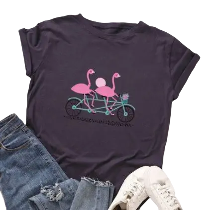 T-shirt Flamant Rose Motif Tandem Marine