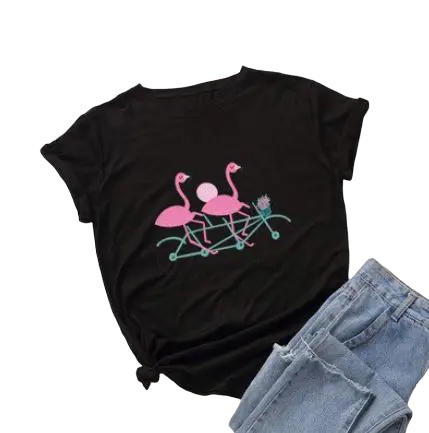 T-shirt Flamant Rose Motif Tandem Noir