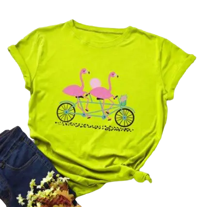 T-shirt Flamant Rose Motif Tandem Pistache