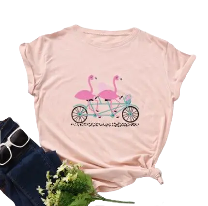 T-shirt Flamant Rose Motif Tandem Rose