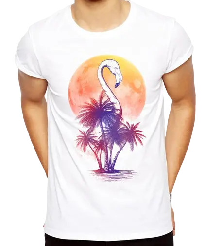 T-shirt Homme Flamant Rose Palmiers