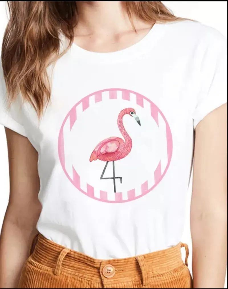 T-shirt Motif Flamant Rose Médaillon