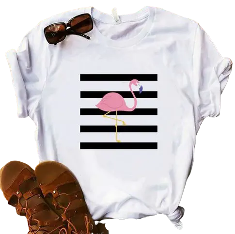T-shirt Motif Flamant Rose Rayé