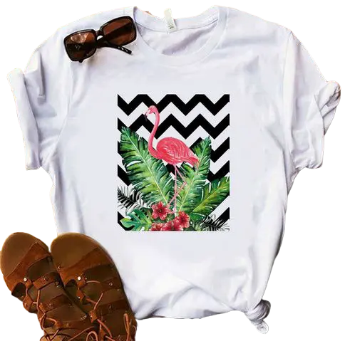 T-shirt Motif Flamant Rose Zigzag