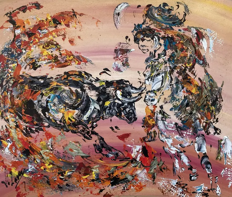 Tableau Dans l'arène cavalier au salut 55x46cm - Peinture originale | VGL©