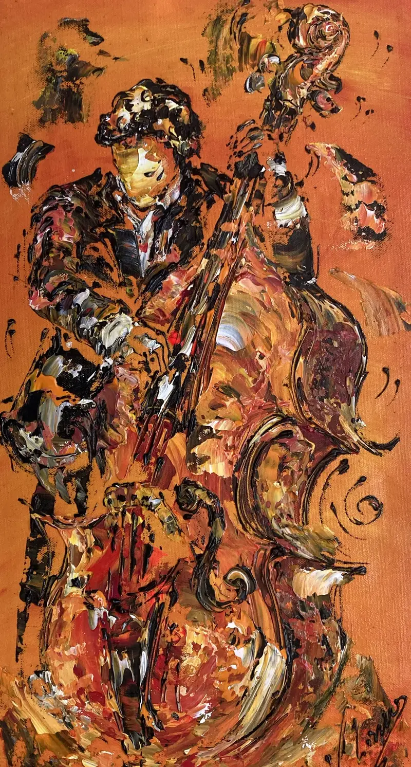 Tableau Musicien Contrebasse Jazz 30x60cm - Peinture originale | VGL©