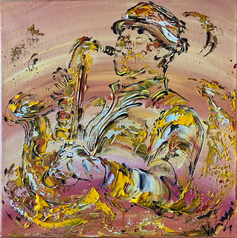 Tableau musicien, saxophoniste 40x40 cm