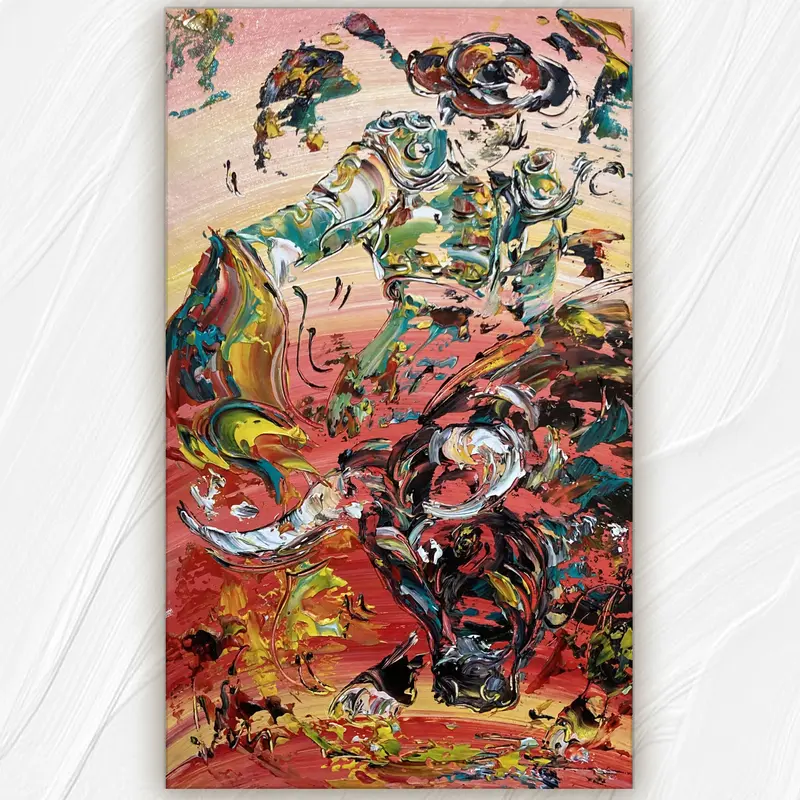 Tableau Peinture Corrida Tauromachie - Spatule Reliefs - Toile Originale 30x50cm