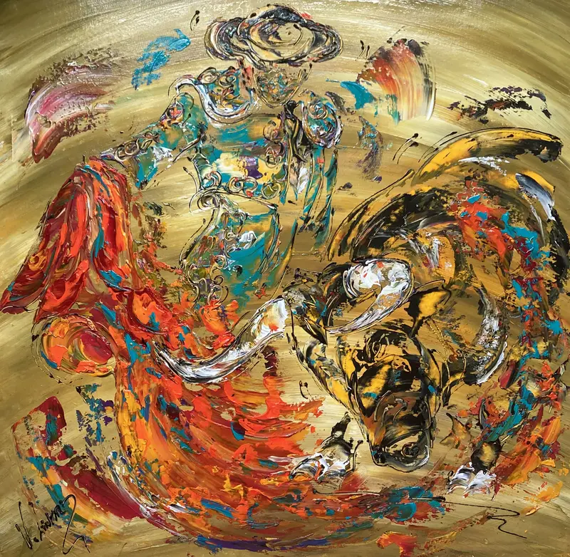 Tableau Peinture Corrida Tauromachie - Spatule Reliefs - Toile Originale 80x80cm