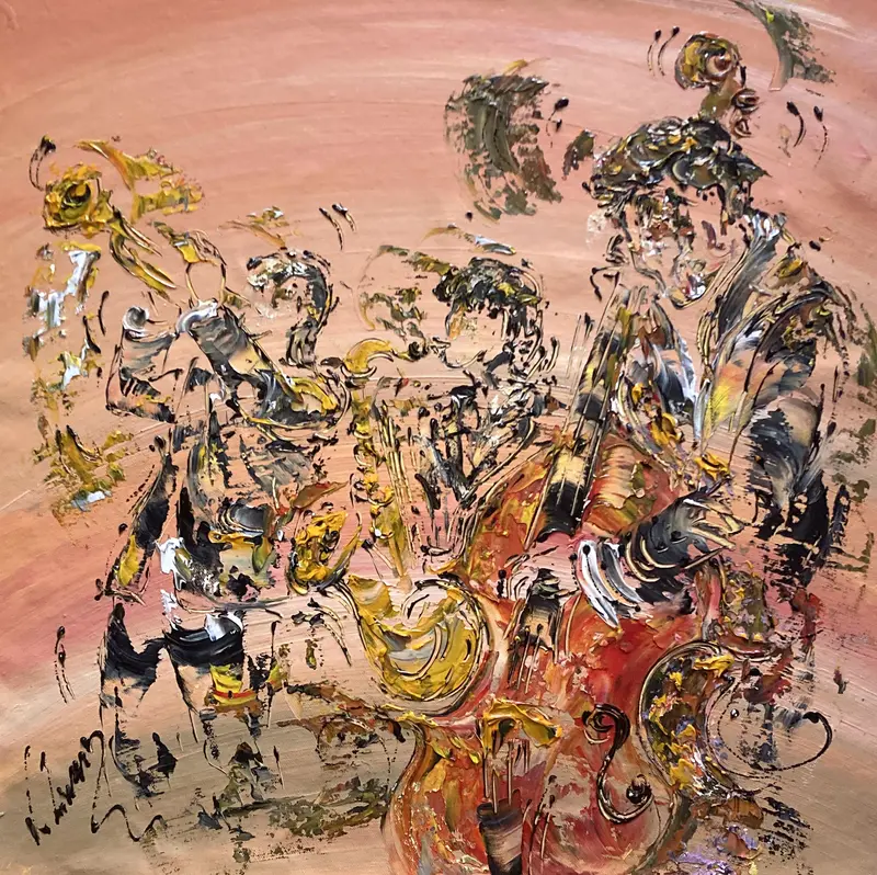Tableau Peinture Groupe Jazz Musiciens - Spatule Reliefs - Toile Originale 50x50cm
