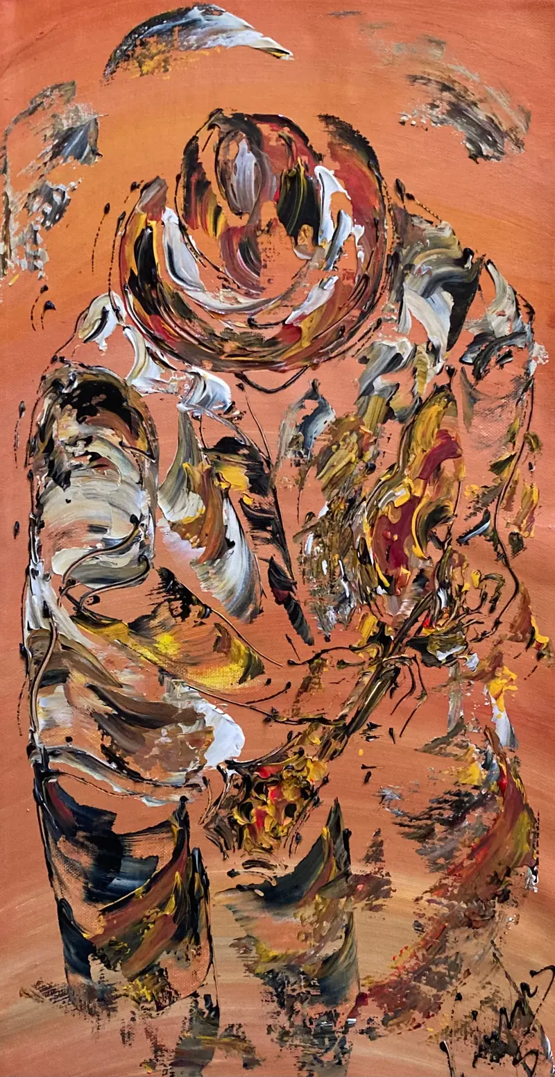 Tableau Peinture Guitariste Musicien - Spatule Reliefs - Toile Originale 30x60cm