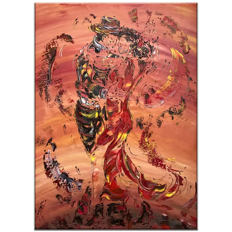Tableau Peinture Tango Danse Couple - Spatule Reliefs - Toile Originale 92x73cm