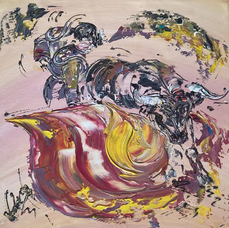 Tableau Peinture Tauromachie Corrida Arène - Spatule Reliefs - Toile Originale 40x40cm