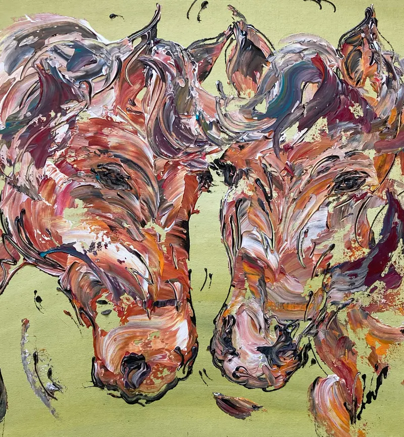 Tableau Peinture Tête Cheval - Spatule Reliefs - Toile Originale 40x40cm