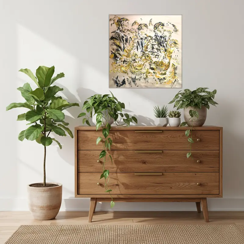 Tableau Peinture Trio Saxophoniste - Spatule Reliefs - Toile Originale 50x50cm