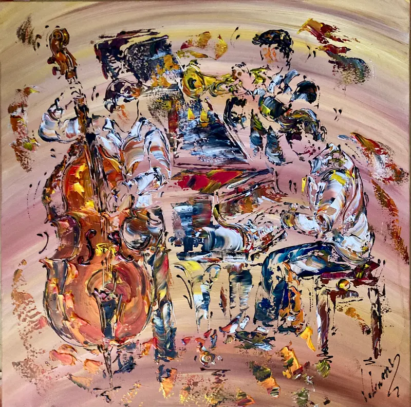 Tableau Trio musiciens jazz 70x70cm - Peinture originale sur Toile - VGL©