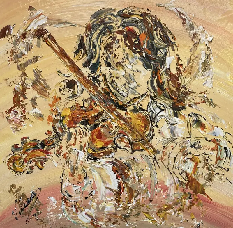 Tableau Violoniste - L'Envol Mélodique 40x40cm - Peinture originale | VGL©