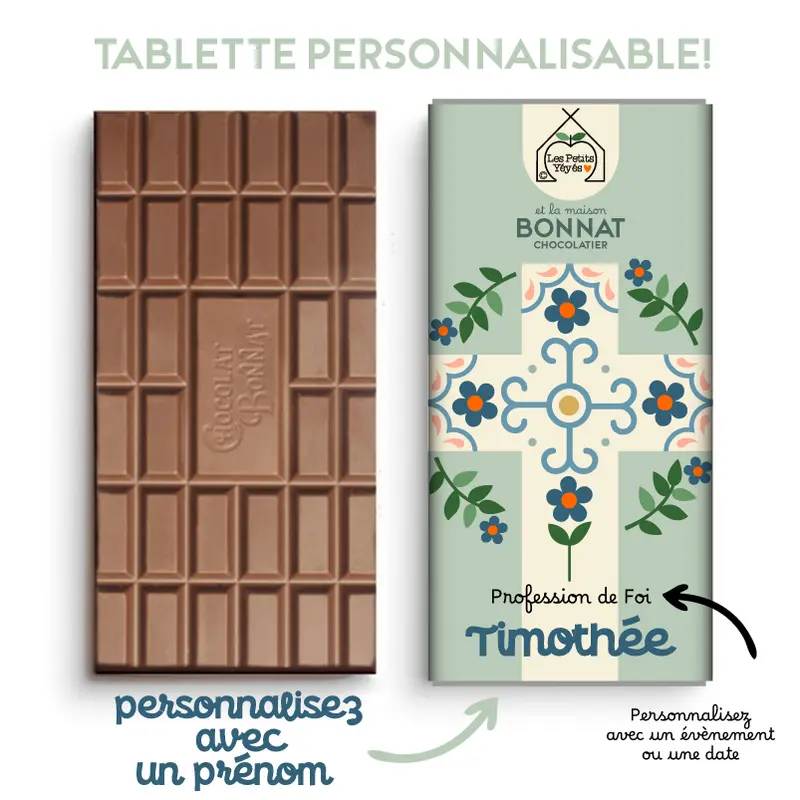 Tablette de Chocolat personnalisable  - CROIX FLEURIE