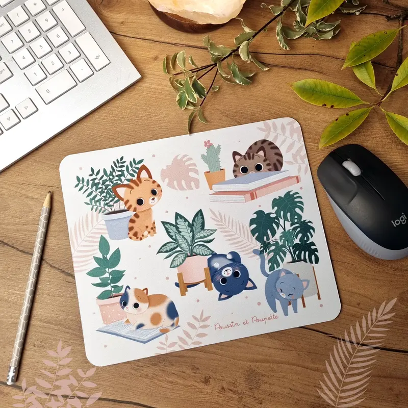 TAPIS DE SOURIS  "CHATS ET PLANTES"