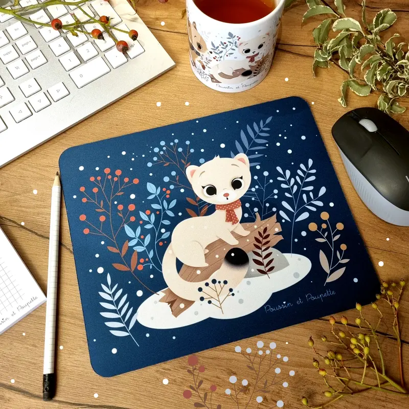 TAPIS DE SOURIS  HIVER "PETITE HERMINE"