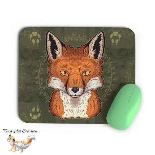 Tapis de souris Motif Renard Roux, Tête Totem, Nature, Illustration, décoration de bureau